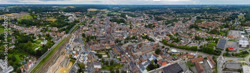 Aerial view around the city Wavre in Belgium on an overcast afternoon in summer