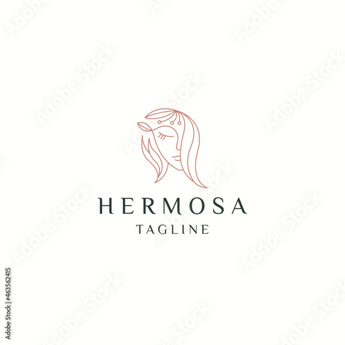 Woman beauty natural with line style logo icon design flat vector
