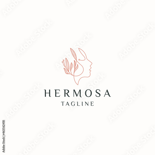 Woman beauty natural with line style logo icon design flat vector