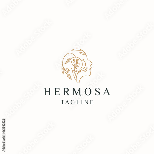 Woman beauty natural with line style logo icon design flat vector