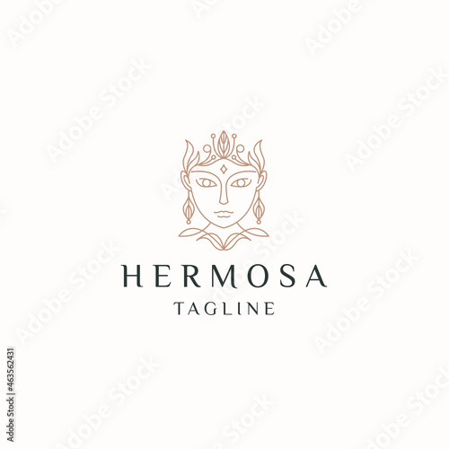 Woman beauty natural with line style logo icon design flat vector