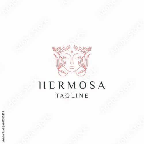 Woman beauty natural with line style logo icon design flat vector