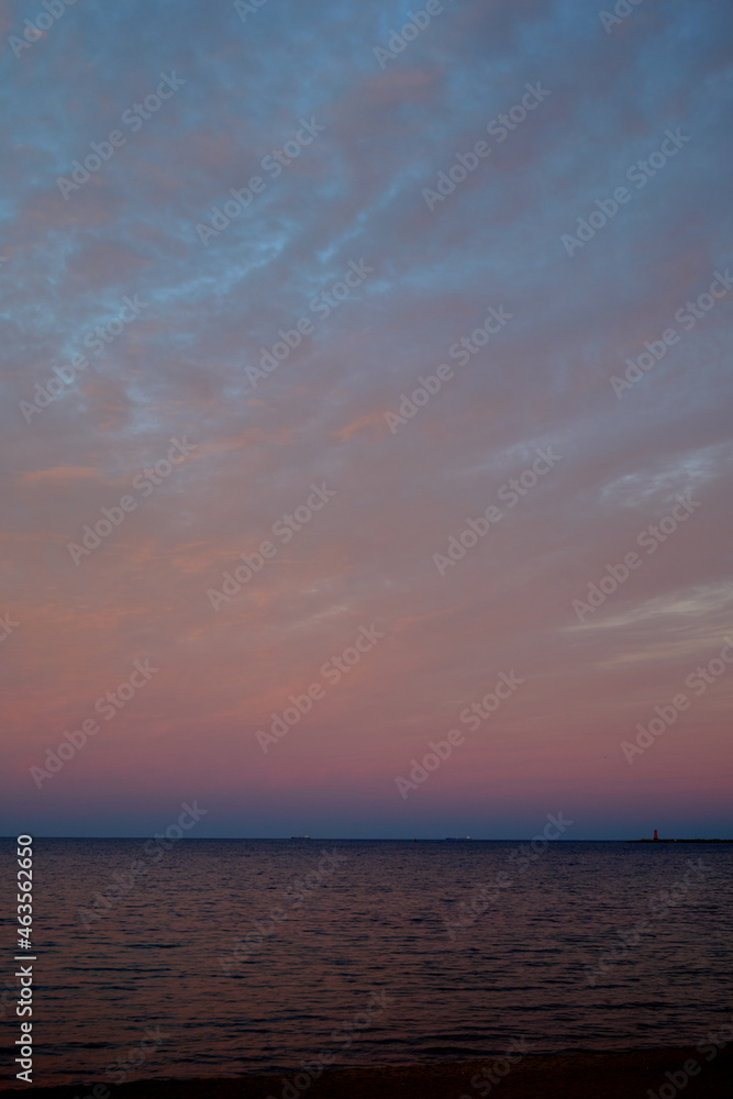 Beautiful pink sunset on the sea on the Baltic Sea