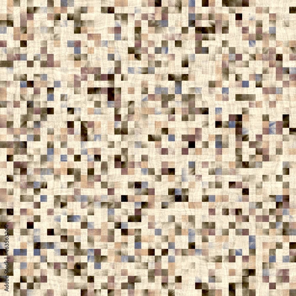 Seamless square tile faux wall mosaic pattern for surface design and print. High quality illustration. Detailed ornate grid repeat swatch.