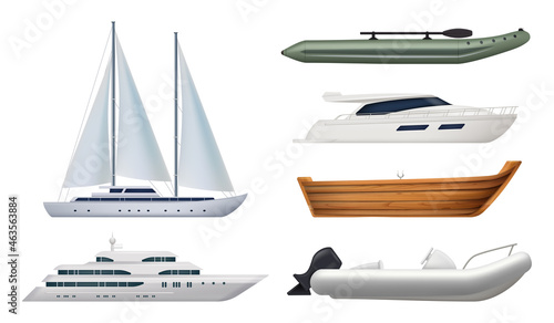 Sailing boats. Ocean transportation ship yacht for travellers decent vector realistic pictures of boats