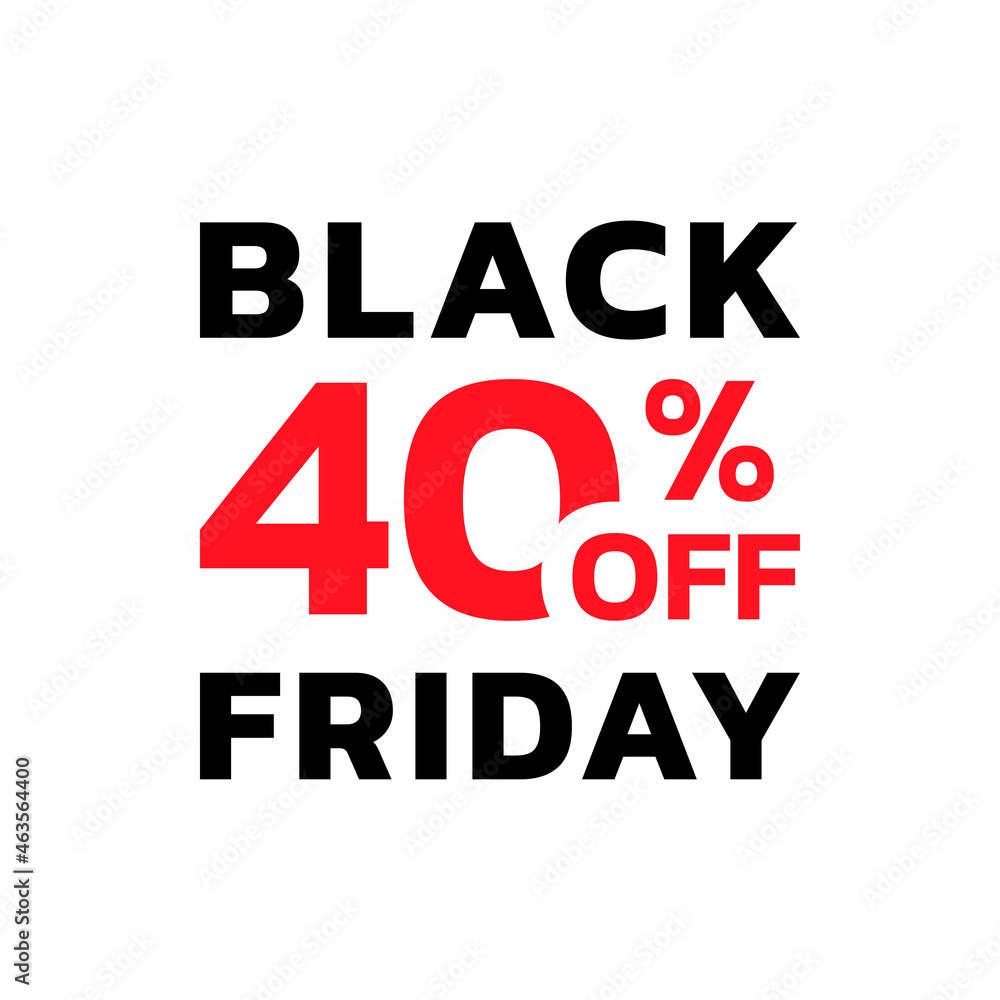 Black Friday sale icon, label or tag with 40 percent price off. Modern discount card or promotion banner design element. Vector illustration.