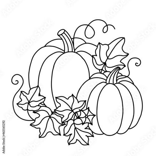 Coloring book with pumpkins and leaves.