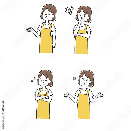 いろんな表情のエプロンをつけた主婦のセット