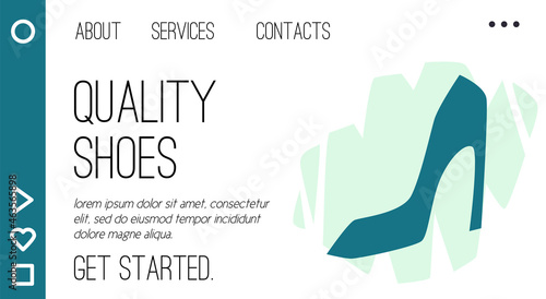 Shoes selling store web banner with heeled shoe, flat vector illustration.