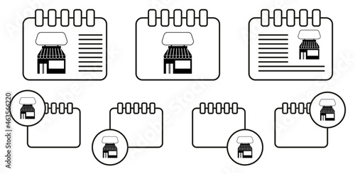 Shop building and billboard vector icon in calender set illustration for ui and ux, website or mobile application