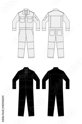 Long sleeves working overalls ( Jumpsuit, Boilersuit ) template vector illustration set