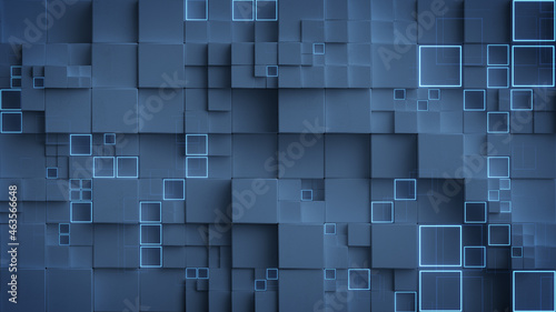 Blue cubic shapes 3D render illustration