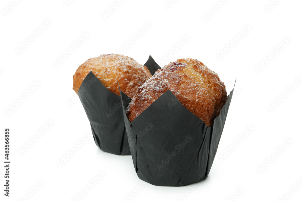 Tasty chocolate muffins isolated on white background Tasty chocolate muffins isolated on white background