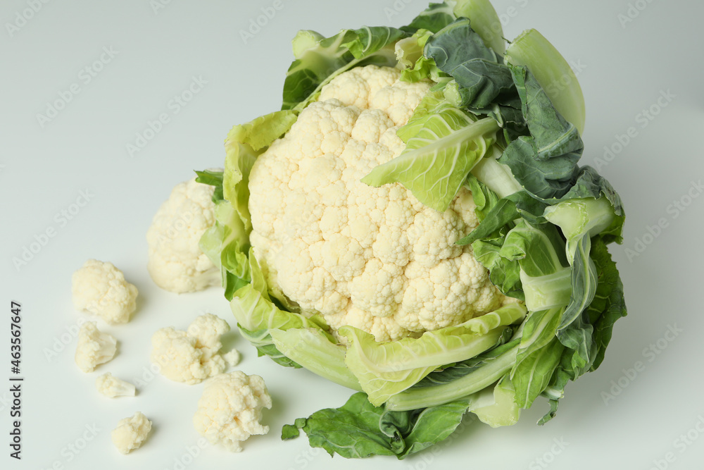 Fresh juicy cauliflower with slices on white background Fresh juicy cauliflower with slices on white background