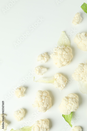 Flat lay composition with cauliflower on white background
