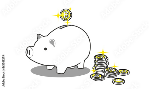 豚の貯金箱にビットコインを投入する