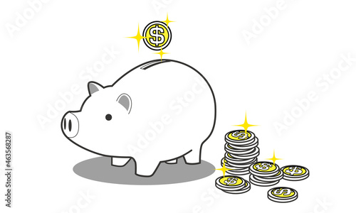 豚の貯金箱にドルを投入する