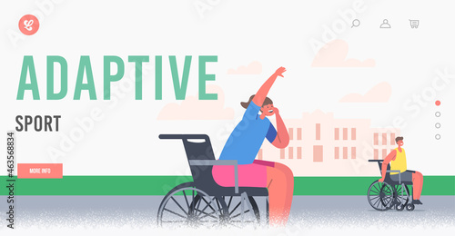 Adaptive Sport Landing Page Template. Young Disabled Kids in Wheelchair Playing Basketball. Disability Rehabilitation