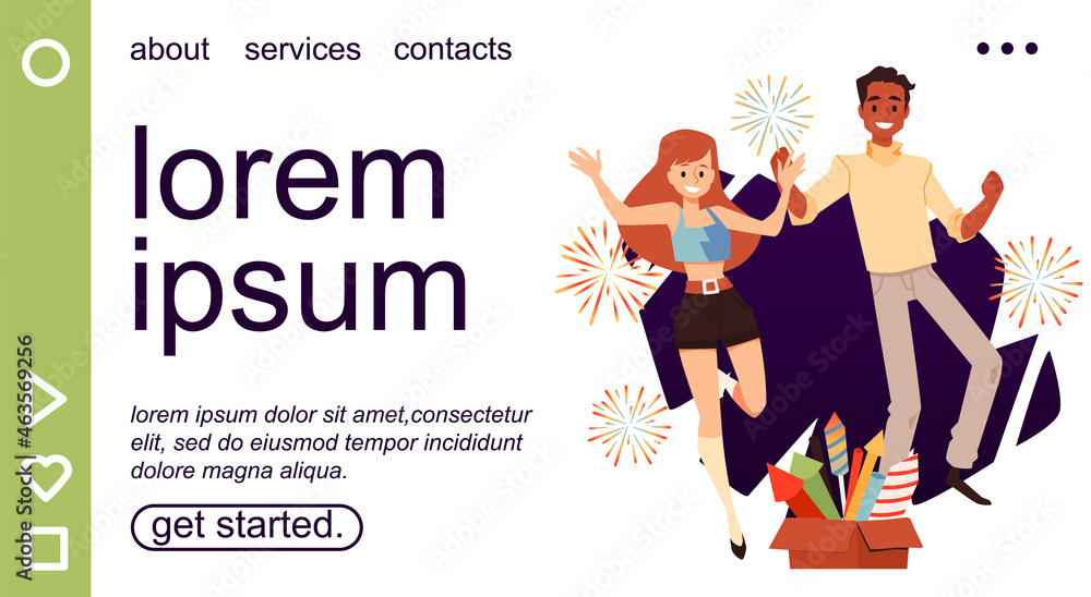 Website for celebrating New Year or Birthday party, flat vector illustration.