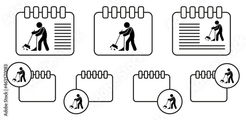 Man sweeping vector icon in calender set illustration for ui and ux, website or mobile application