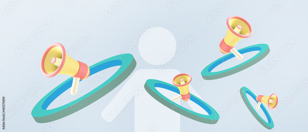 Creative idea. Business concept for Megaphone Voice of the People and Freedom Concept on Blue. copy space, digital, banner, website -3d Rendering Creative idea. Business concept for Megaphone Voice of the People and Freedom Concept on Blue. copy space, digital, banner, website -3d Rendering