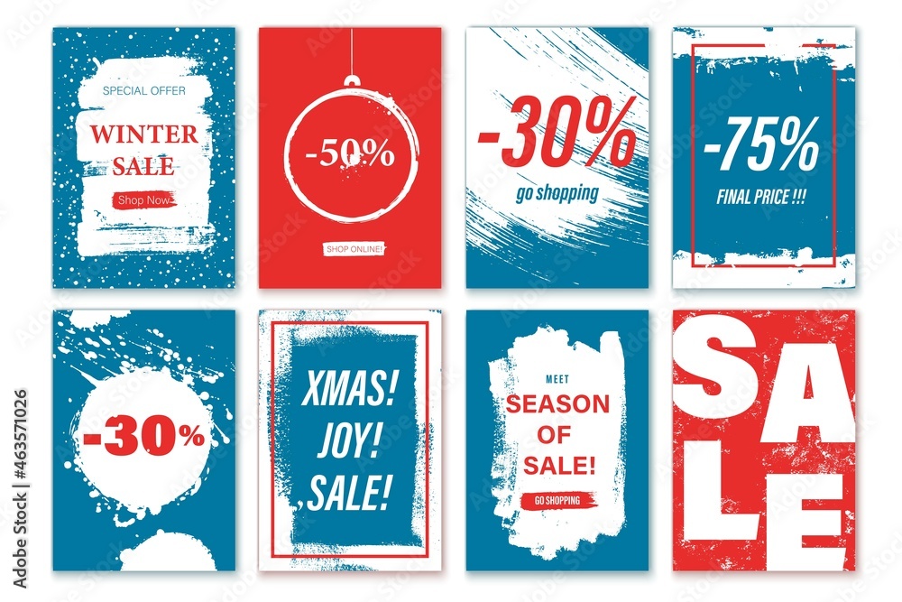 Winter, Christmas, seasonal sale backgrounds. Vertical shop, promotion banners, flyers, posters.