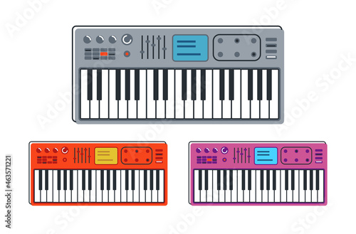 Synthesizer musical instrument vector flat illustration isolated over white background, keyboard music instruments.