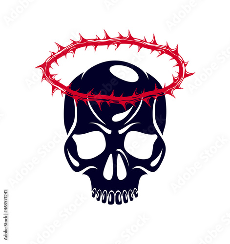 Martyr vector concept logo or sign, Christian religion and faith saint person, martyrdom blackthorn thorn wreath crown, Jesus Christ, suffering pain.