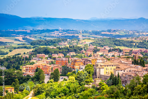 Medieval town Todi on the hill Italy  tourist tourism. Ancient cities of Europe  beautiful landscape panoramic view. Fortifications of medieval Italy.