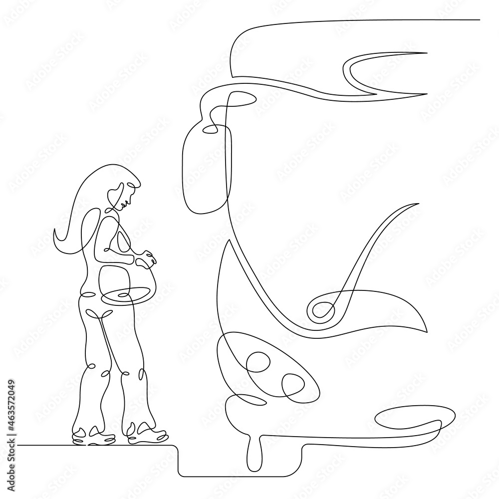One Continuous Line Transport Passenger Bus Stop Passenger Waiting At