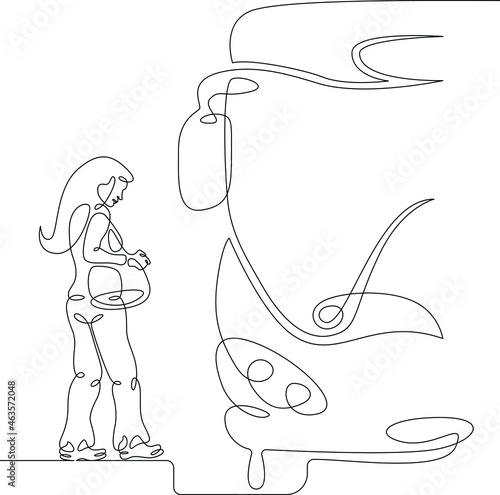 One continuous line.Transport passenger. Bus stop. Passenger waiting at the bus stop. One continuous drawing line logo isolated minimal illustration.