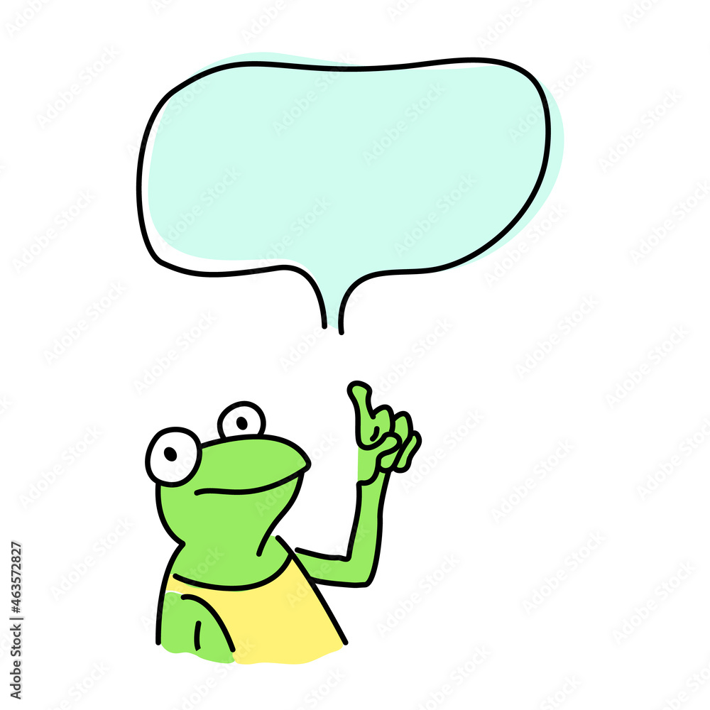 Fototapeta premium Funny green frog points to speech bubble