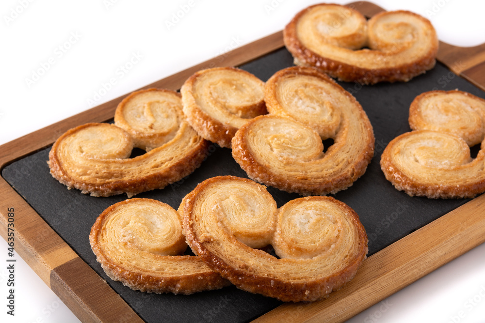 Palmier puff pastry isolated on white background