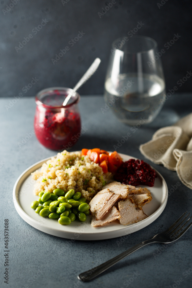 Roasted pork with quinoa and edamame beans Roasted pork with quinoa and edamame beans
