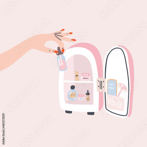 Mini fridge for keeping skincare, makeup and beauty product cool and fresh. Extend shelf live of creams, serums. Keep your beauty products organised and cool.