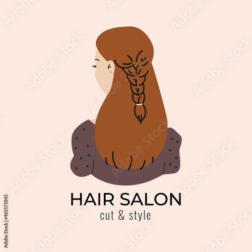An young  woman with elegant hairstyle. Rear view. Beauty salon concept. Creative color and cut, wedding style, blow dry and styling.