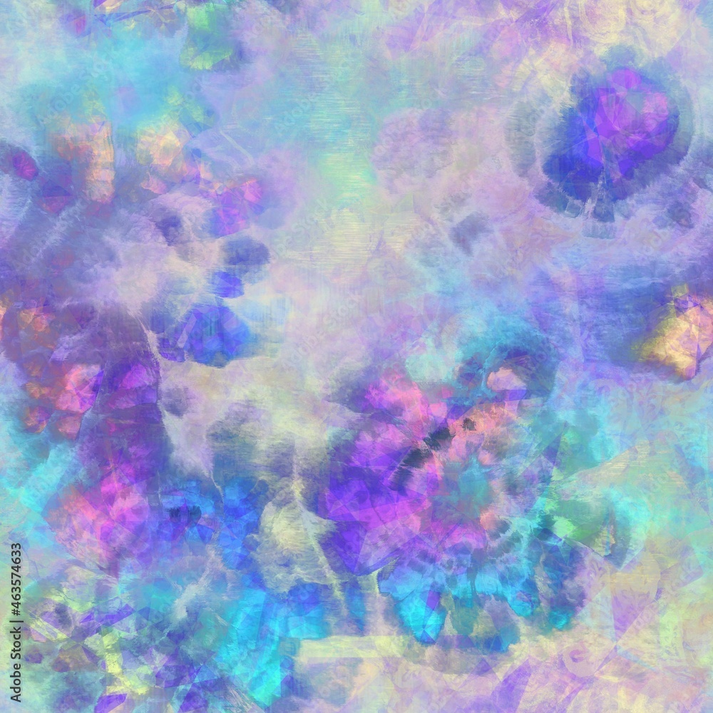 Fototapeta premium Seamless iridescent rainbow light pattern for print. High quality illustration. Swirly mix of pastel colors resembling holographic foil. Fantasy spectrum mermaid fantastical pattern for print.