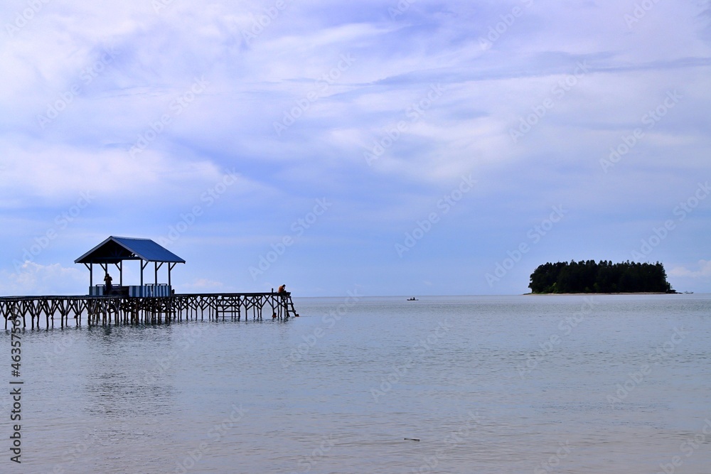 Small house on the sea. showing panoramic view of clear sky