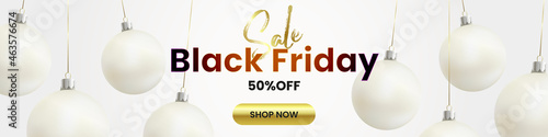 Black Friday sale banner with hanging white balls