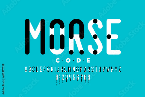 Morse code visual guide font, alphabet letters and numbers vector illustration