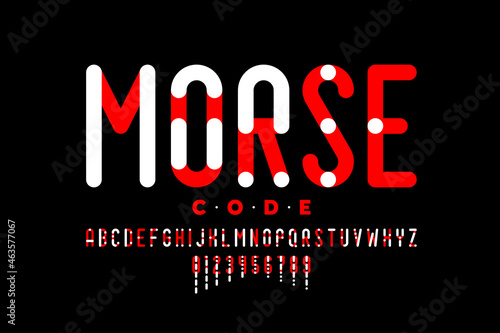 Morse code visual guide font, alphabet letters and numbers vector illustration