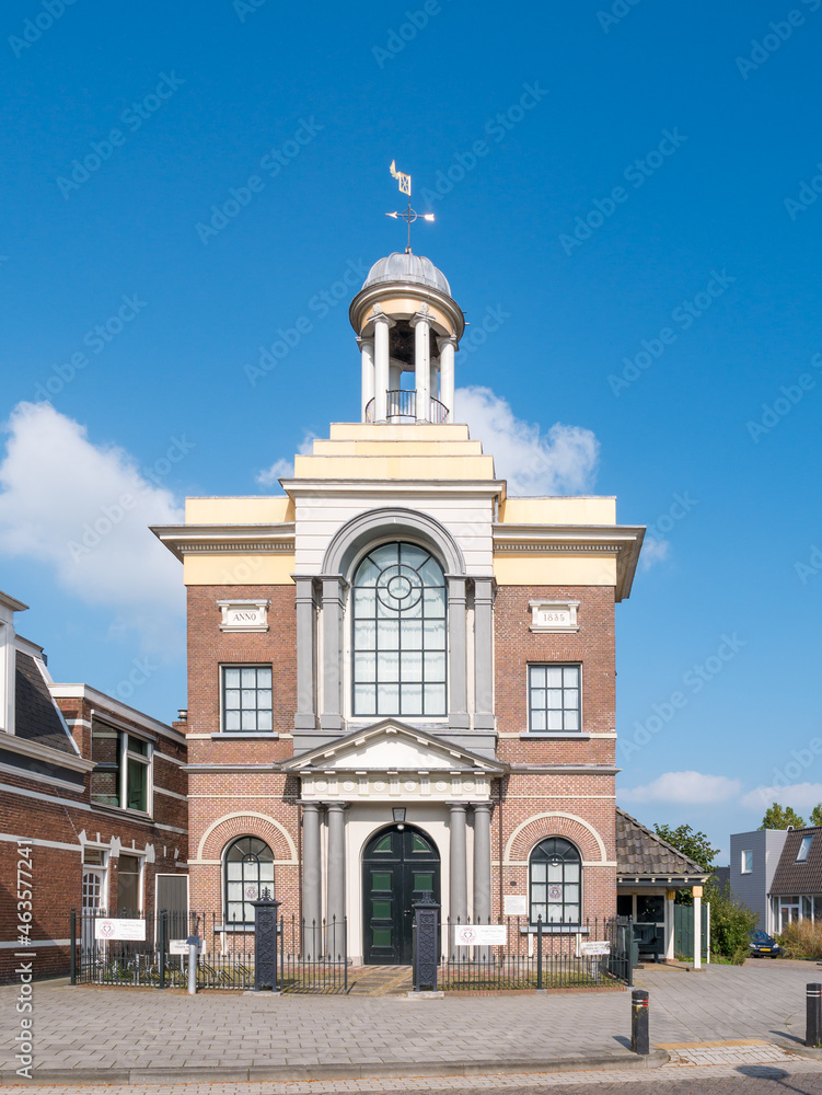 Front facade of Baptist Church in village of Akkrum, Friesland, Netherlands