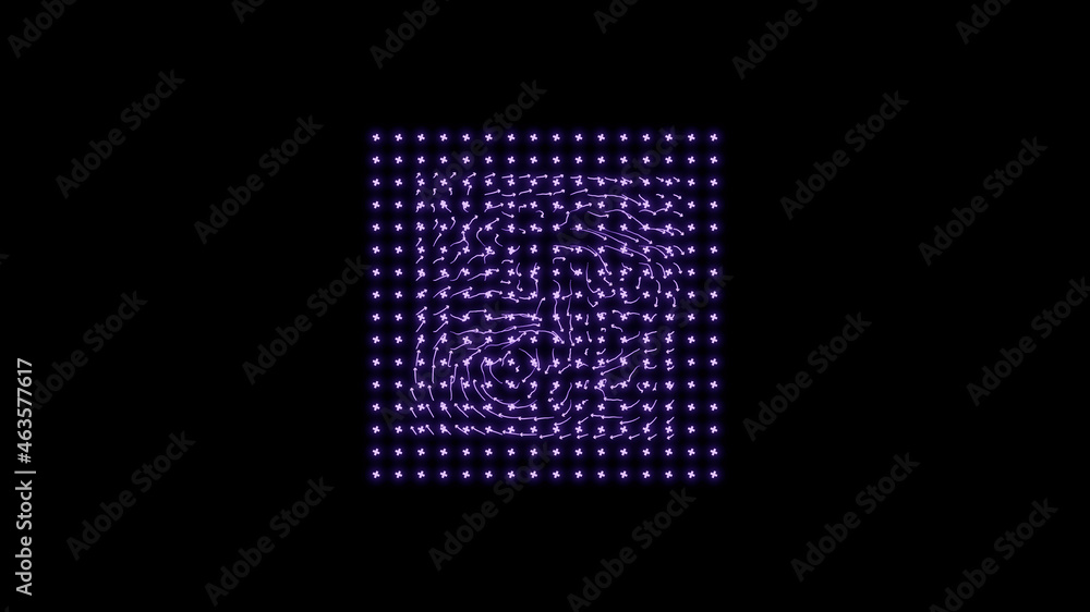 square of purple particles on a black background. geometric modern design