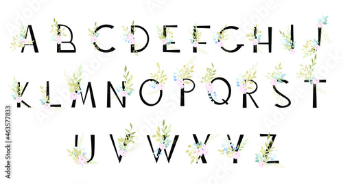 фотографія Alphabet, capital letters, decorated with a delicate bouquet