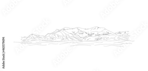 mountain landscape line drawing vector illustration