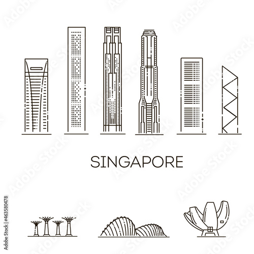 Singapore detailed monuments silhouette. Vector illustration photo