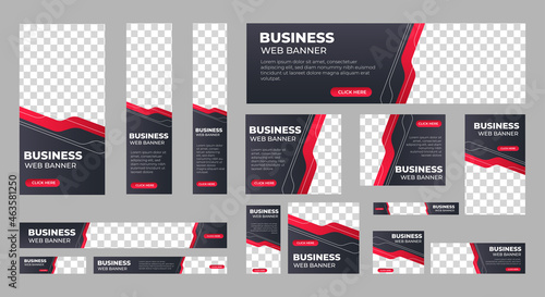 Business banner design web template Set, Horizontal header web banner. Modern Black and Red cover header background for website design, Social Media Cover ads banner, flyer, invitation card