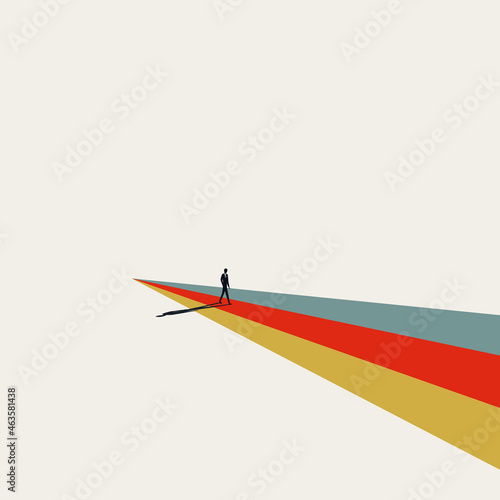 Business leader on colorful path, vector concept. Symbol of leading way, having direction. Minimal illustration.