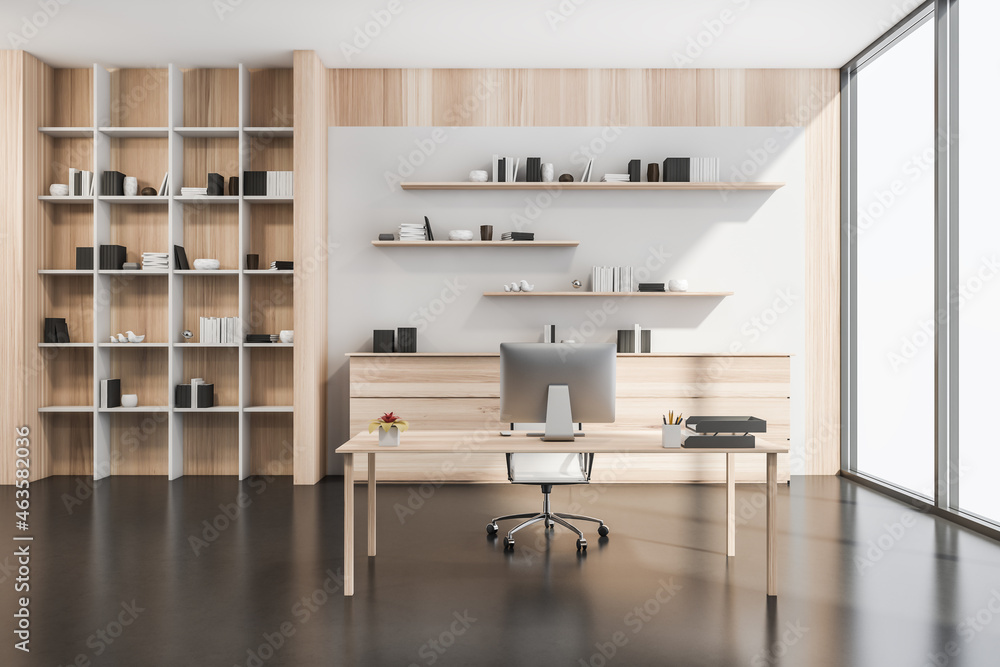 Creative light wood office with simple desk Creative light wood office with simple desk