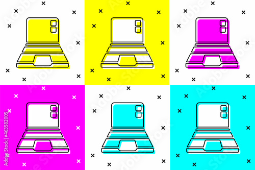Set Laptop icon isolated on color background. Computer notebook with empty screen sign. Vector